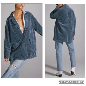 Anthropologie Pilcro Dusty Blue Washed Corduroy Oversized Blazer Size Medium